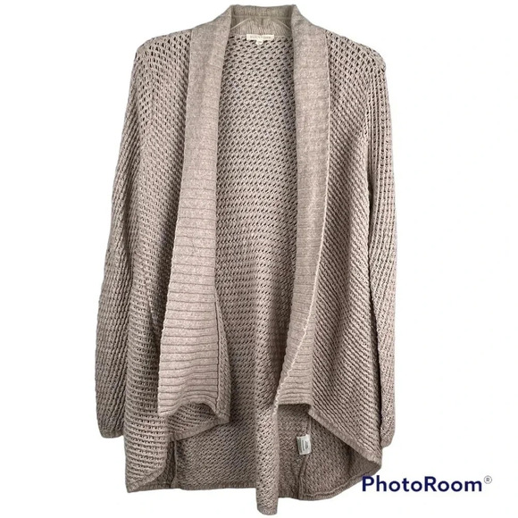 Eileen Fisher Draped Open Cable Knit Cardigan Sweater Tan Long Sleeve Size M - Picture 1 of 9